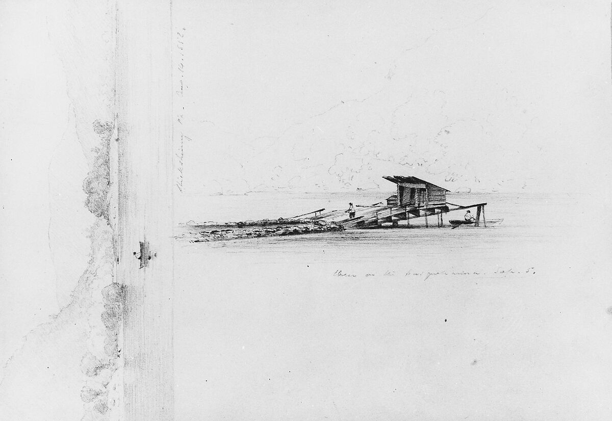 Shickshinny, Pennsylvania (Susquehanna at Shickshinny); Weir on the Susquehanna, Thomas Addison Richards (1820–1900), Graphite on off-white wove paper, American 