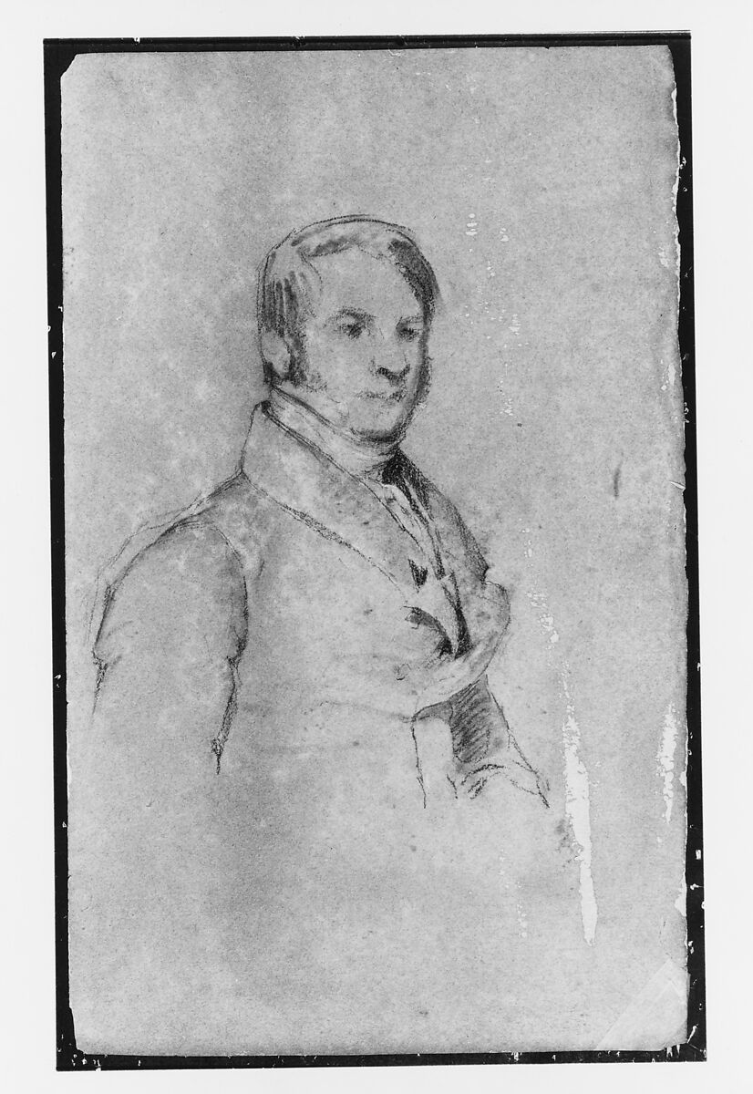 Portrait of a Man, Thomas Sully (American, Horncastle, Lincolnshire 1783–1872 Philadelphia, Pennsylvania), Conté crayon and white-chalk heightening on heavy, toned (formerly blue) wove paper, American