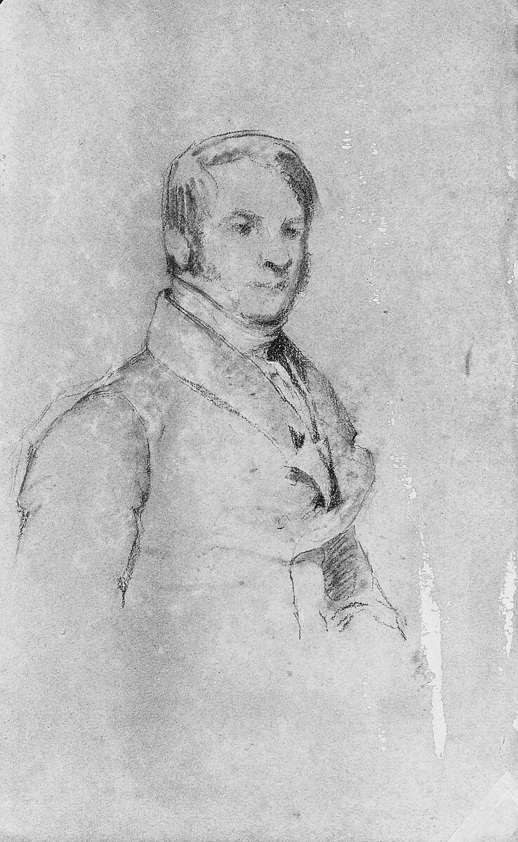 Portrait of a Man, Thomas Sully (American, Horncastle, Lincolnshire 1783–1872 Philadelphia, Pennsylvania), Conté crayon and white-chalk heightening on heavy, toned (formerly blue) wove paper, American 