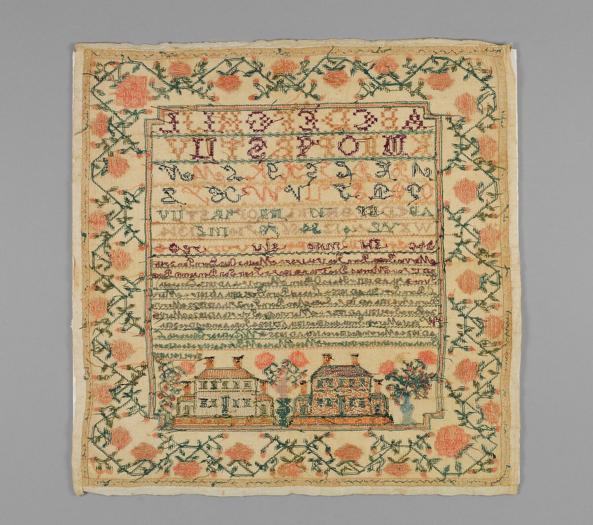 Sampler, Elizabeth L[ydia] Smith (1815–1841), Silk embroidery on linen, American