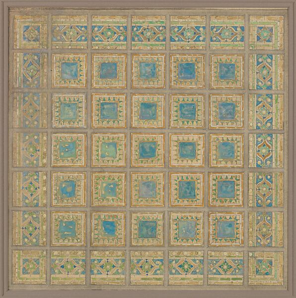 Design for skylight window, Louis C. Tiffany (American, New York 1848–1933 New York), Watercolor, gouache, ink, and graphite on artist board with original mat, American 