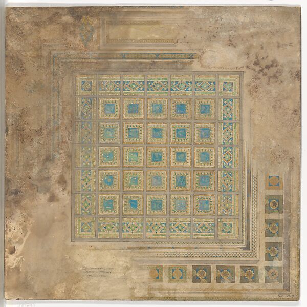 Design for skylight, Louis C. Tiffany (American, New York 1848–1933 New York), Opaque and transparent watercolor, ink, and graphite on artist board with original mat, American