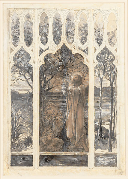 Prayer of the Good Shepherd, Frederick Wilson (American (born Ireland), Dublin 1858–1932 Los Angeles, California), Carbon print on lightweight paper, gouache and watercolor in grisaille, and graphite on off-white wove paper, American 