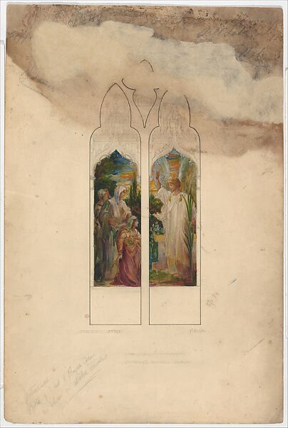 Angel Appearing to Three Marys at the Tomb, Louis C. Tiffany (American, New York 1848–1933 New York), Watercolor, gouache, graphite, and black ink on artist board, American 