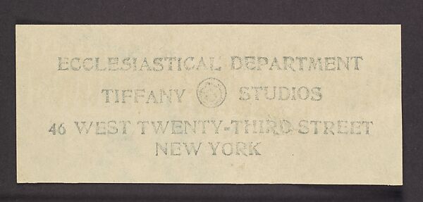 Marble and glass mosaic font for Miss. G.C. Marson, Buffalo, New York, Louis C. Tiffany (American, New York 1848–1933 New York), Watercolor, gouache, and graphite on off-white wove paper, original mat removed, American