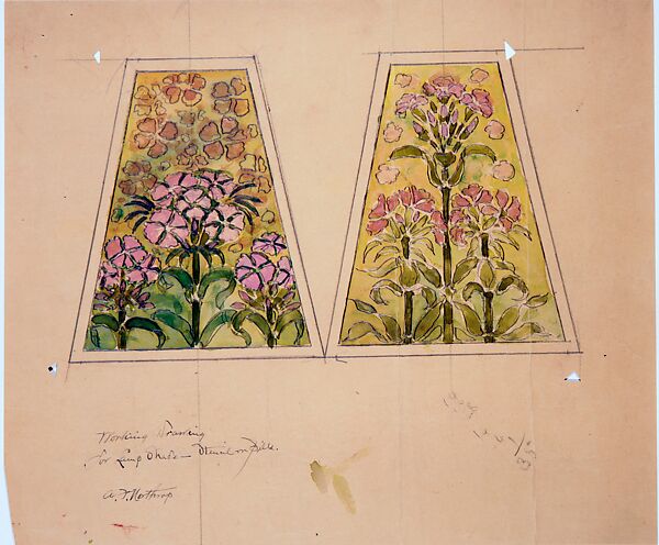 Working drawing for a lampshade, Louis C. Tiffany (American, New York 1848–1933 New York), Watercolor on tan wove paper, American