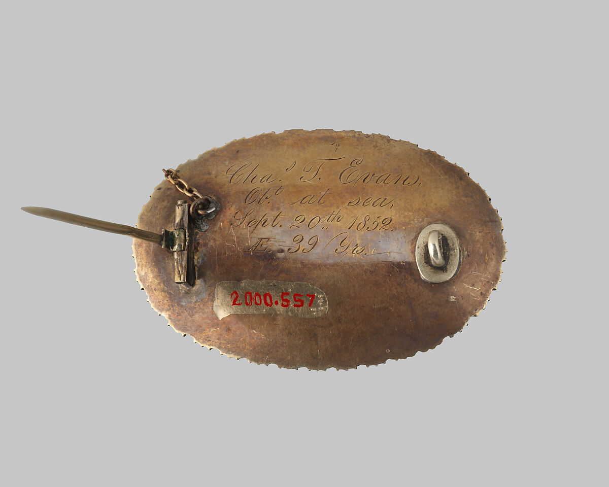 Brooch, Gold, jet, pearls, crystal, and hair, American