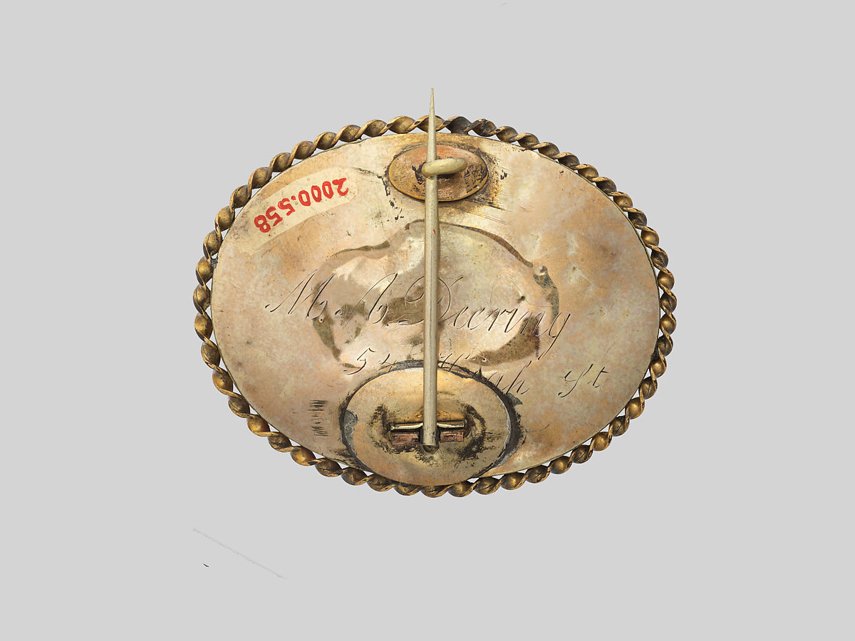 Brooch, Gold, jet, crystal, and hair, American