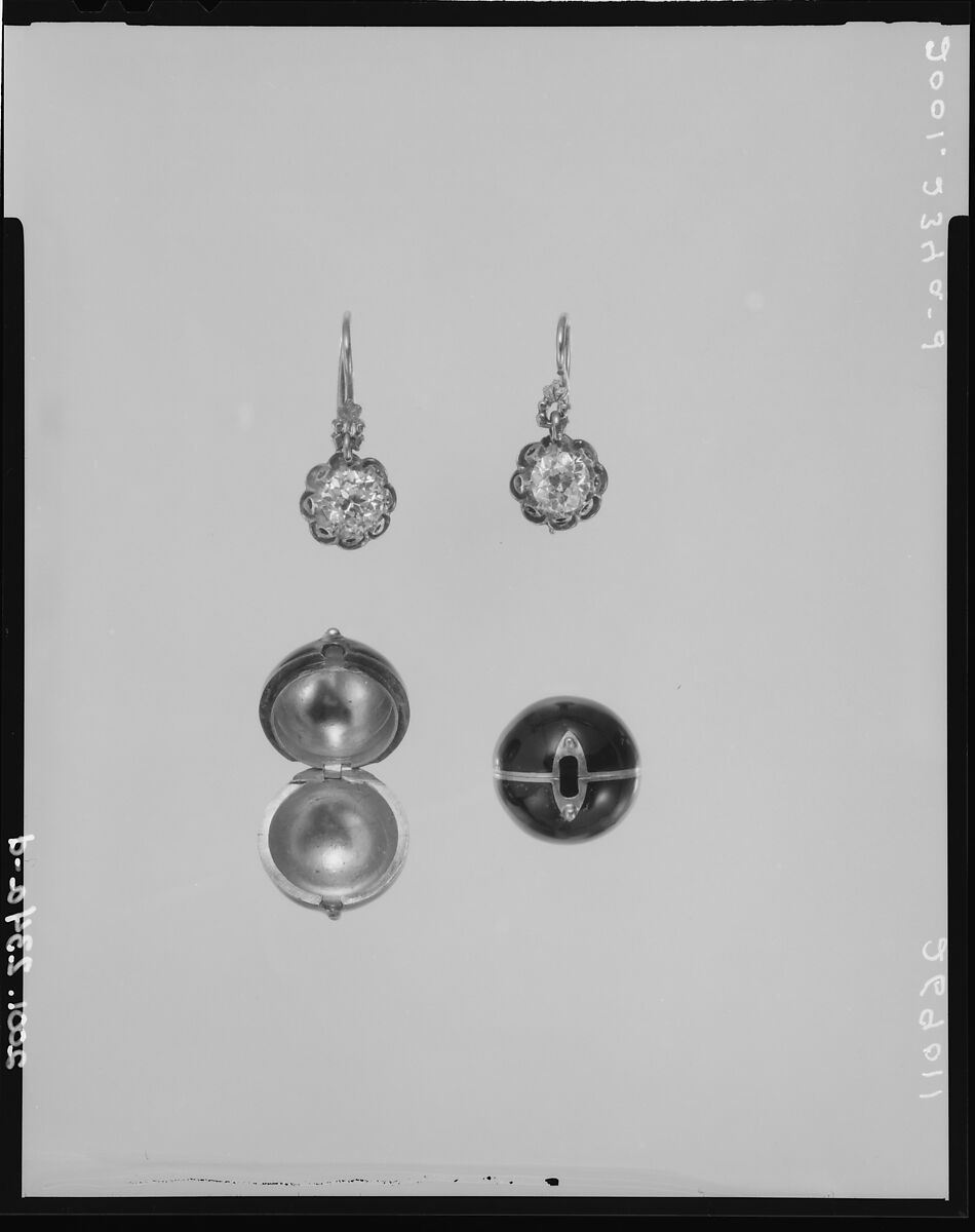 Pair of Earrings with Snap-on Covers, Gold, diamond, and enamel, American