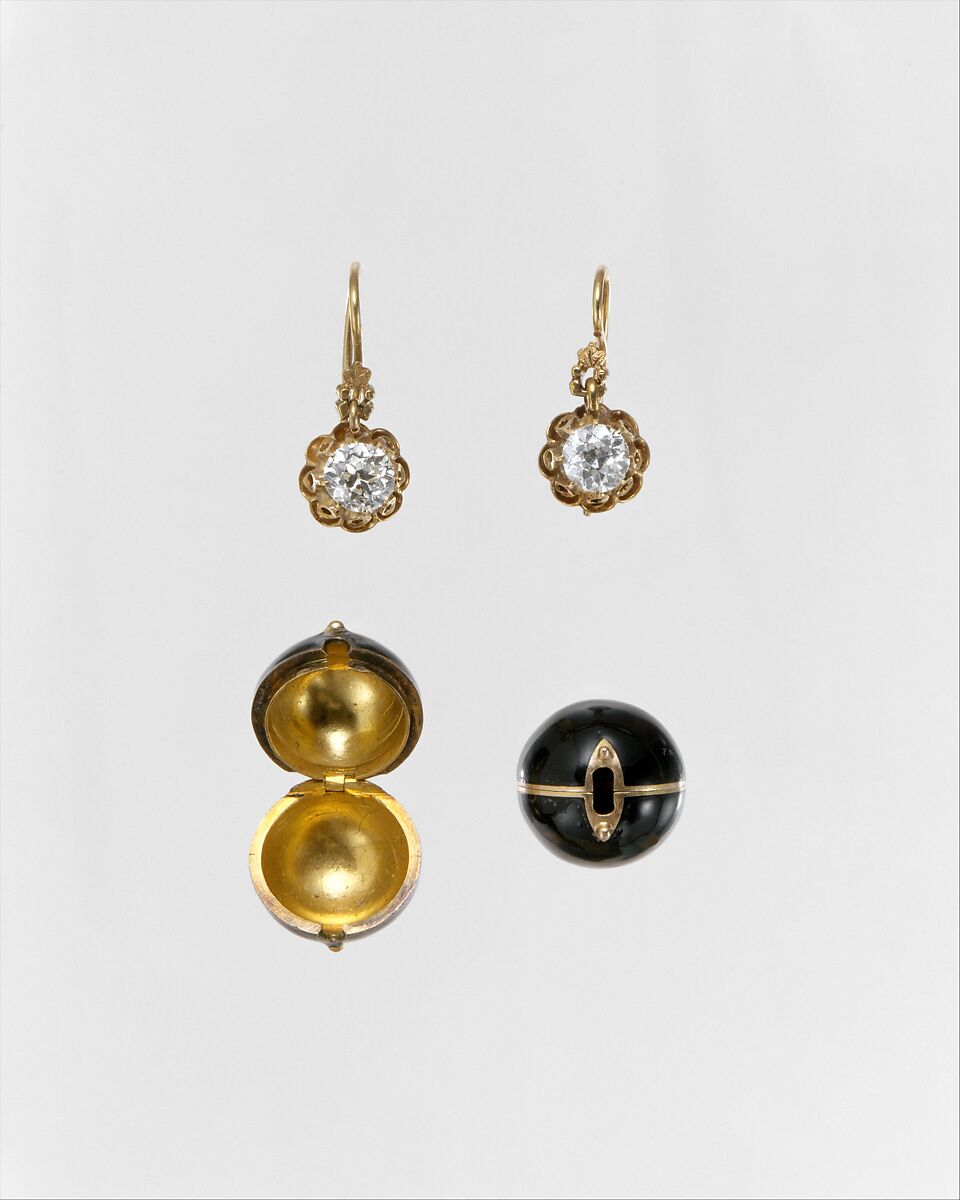 Pair of Earrings with Snap-on Covers, Gold, diamond, and enamel, American 