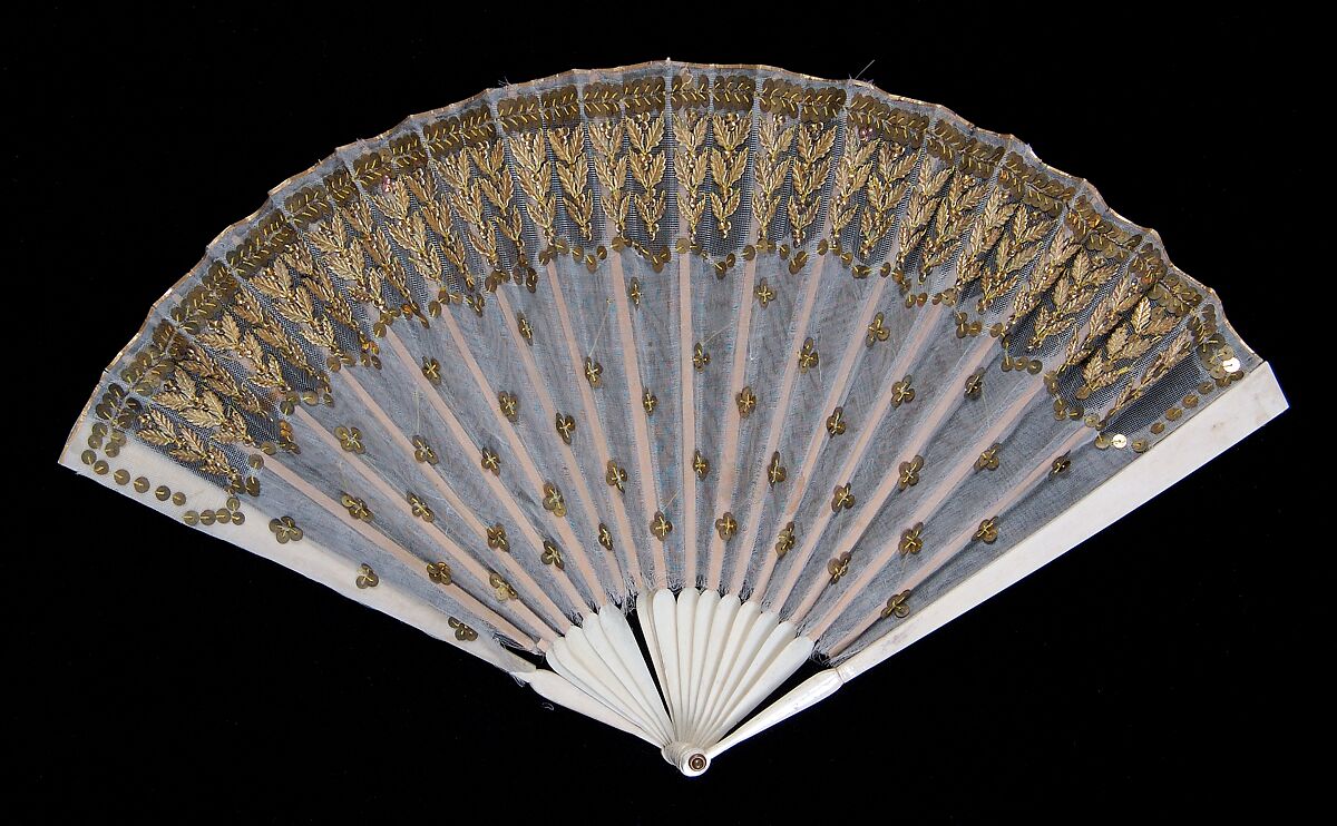 Fan, Bone, silk, metal, wood, French 