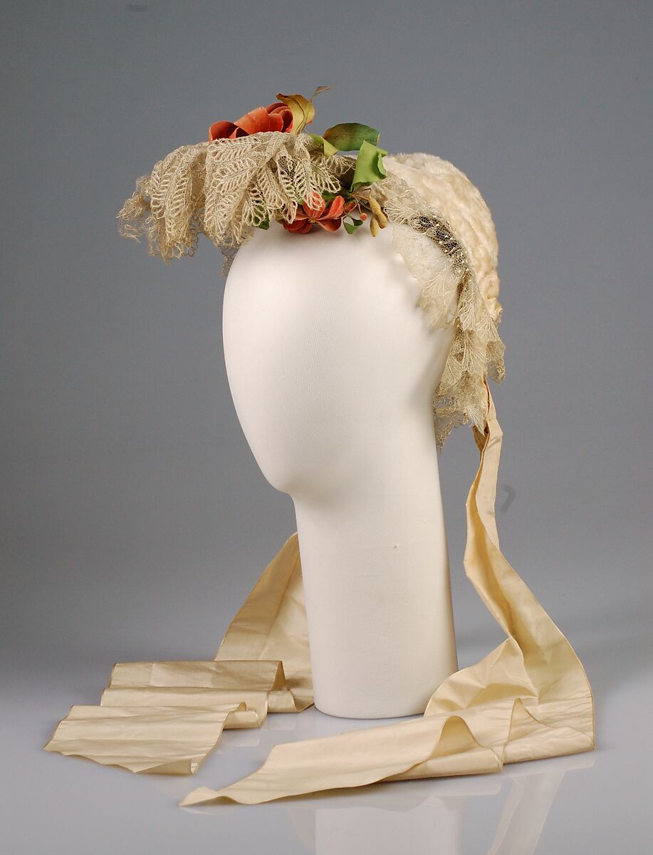 Bonnet, Silk, linen , American 