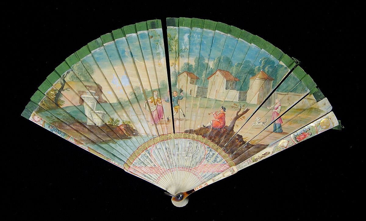 Brisé fan, Ivory, tortoiseshell, metal, Italian