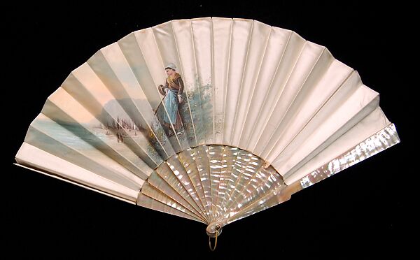 Fan, A. Ravaux (French), Mother-of-pearl, silk, metal, French 