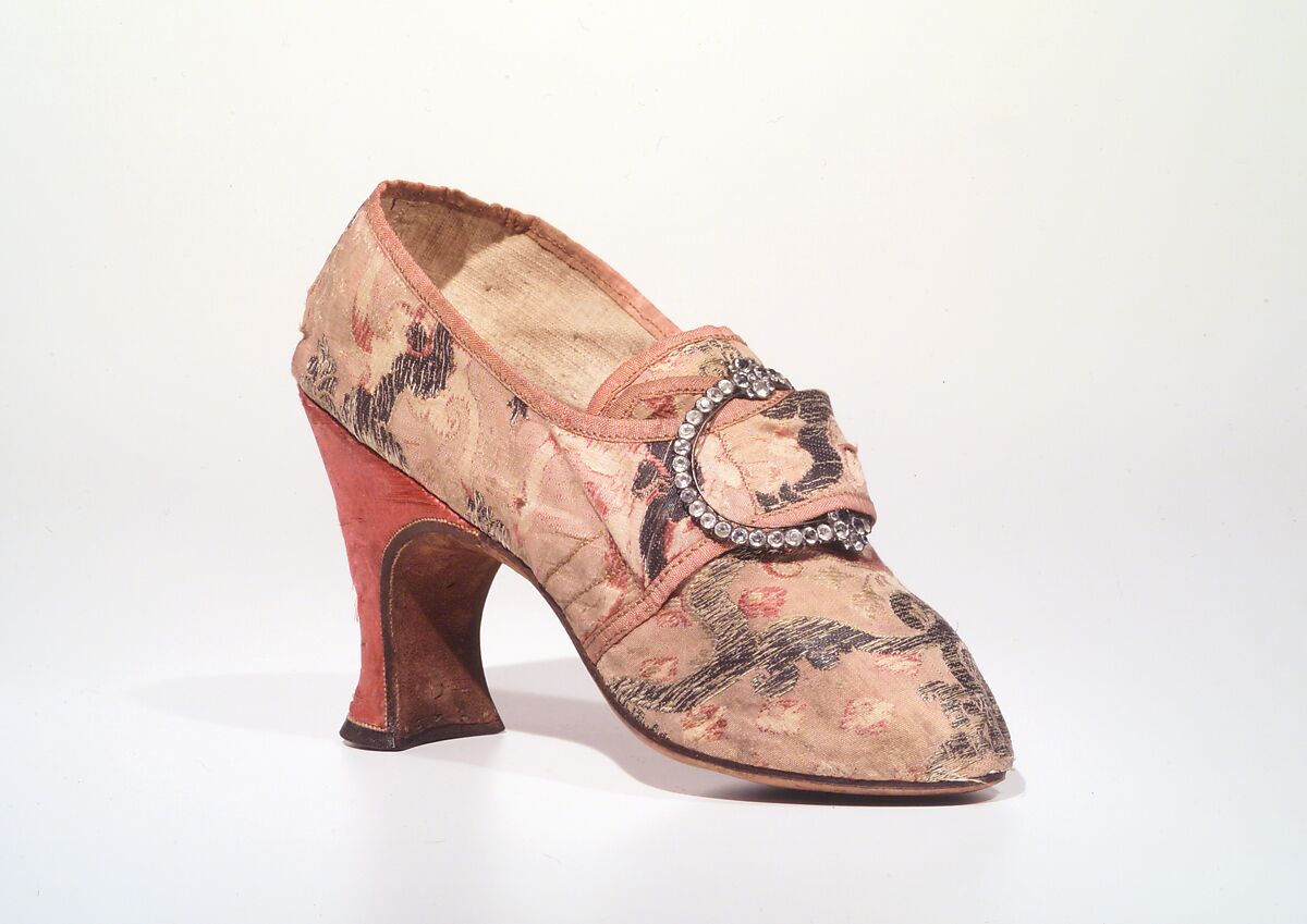 Shoes, Silk, metallic, probably French