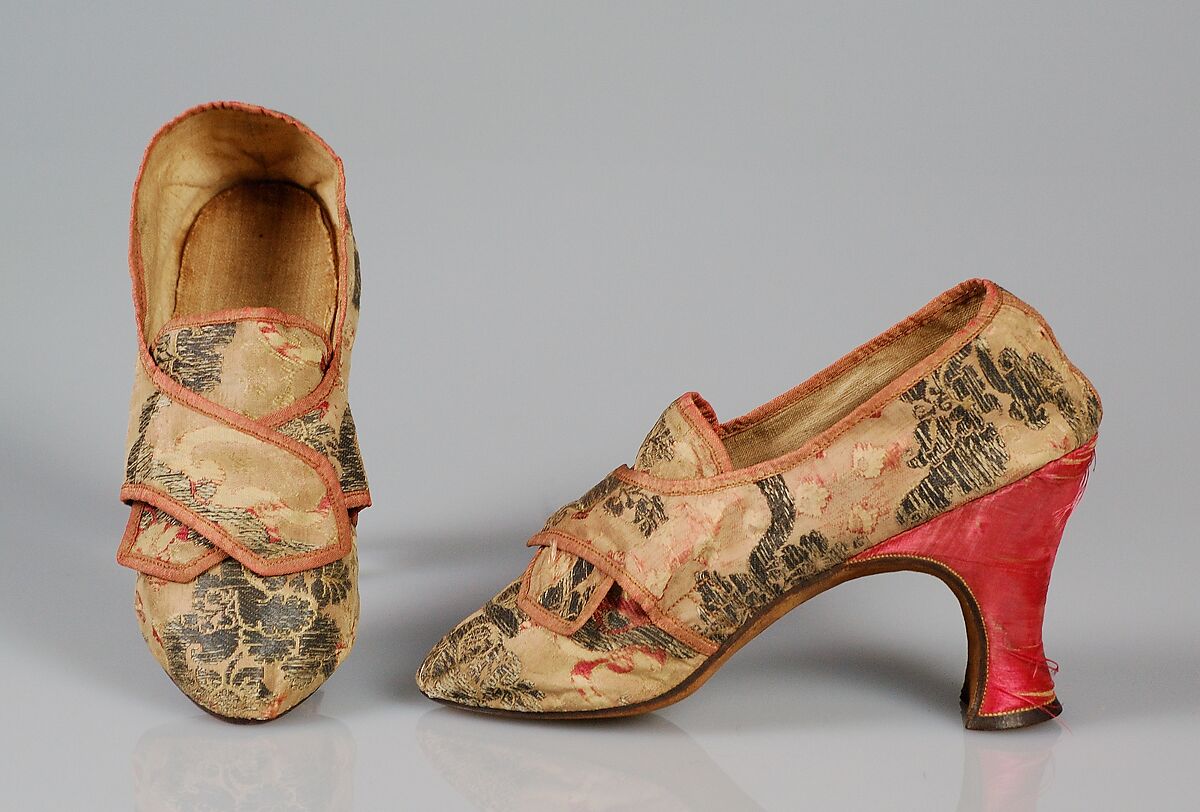 Shoes, Silk, metallic, probably French 