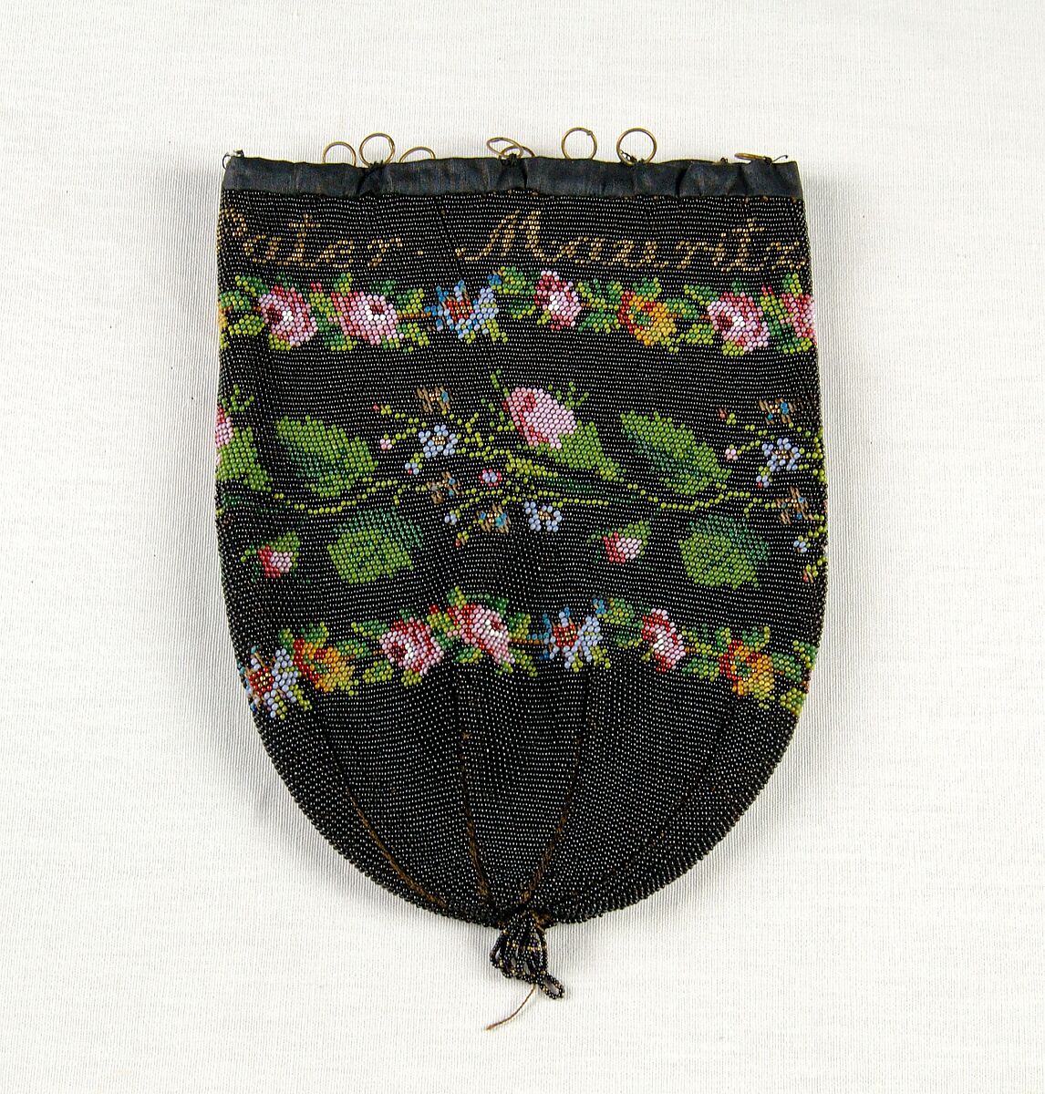 Pouch, Glass, leather, silk, metal, American 