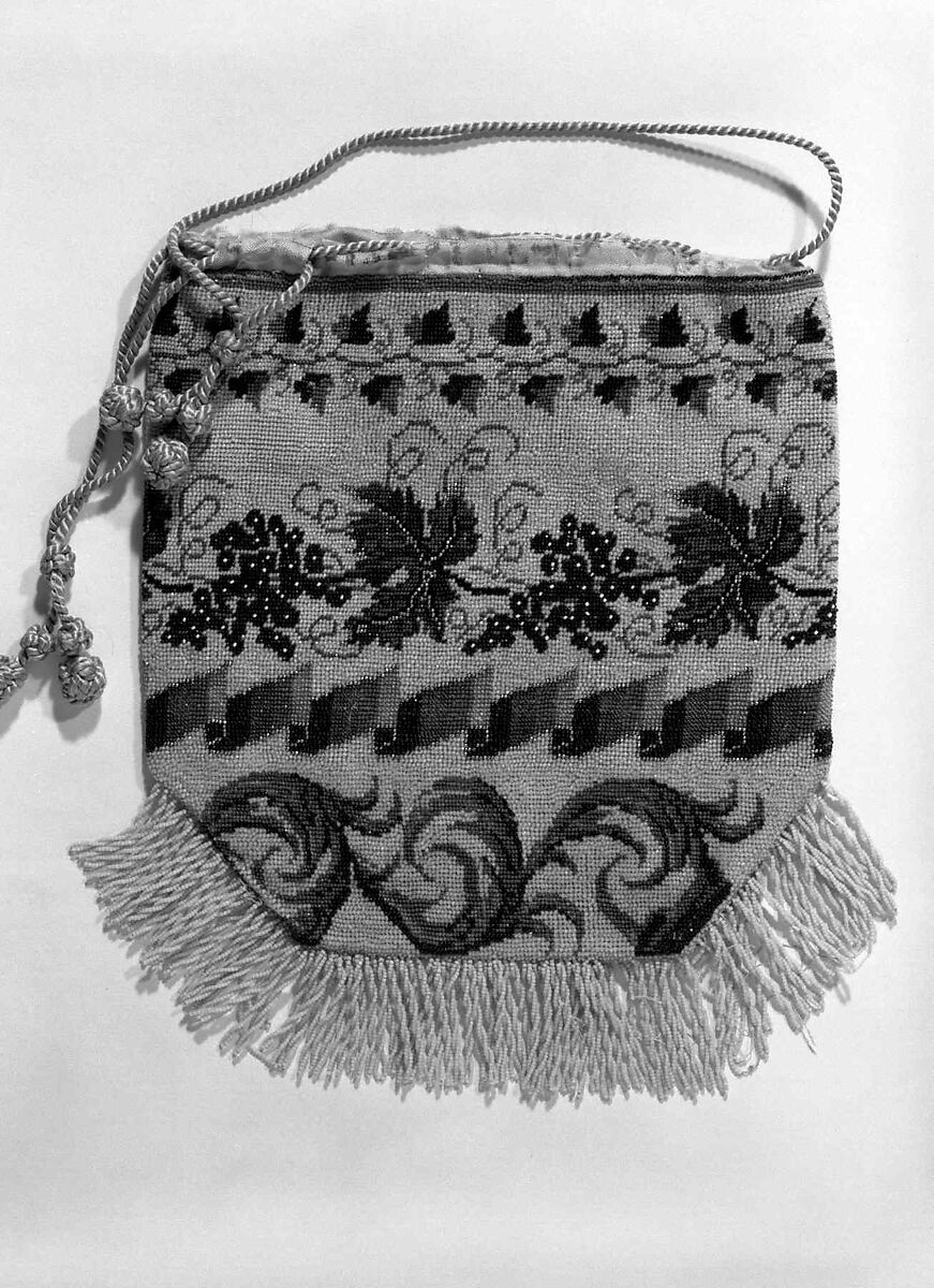 Pouch, Glass, silk, linen, American 