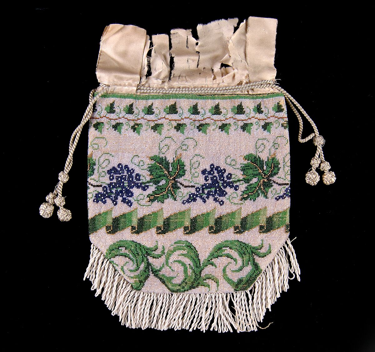 Pouch, Glass, silk, linen, American