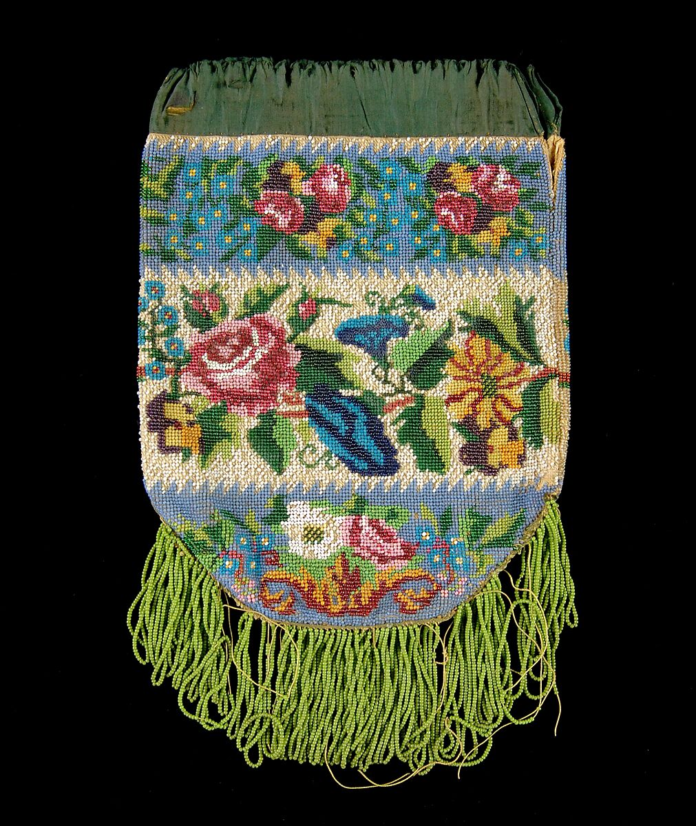 Pouch, Glass, silk, linen, American 