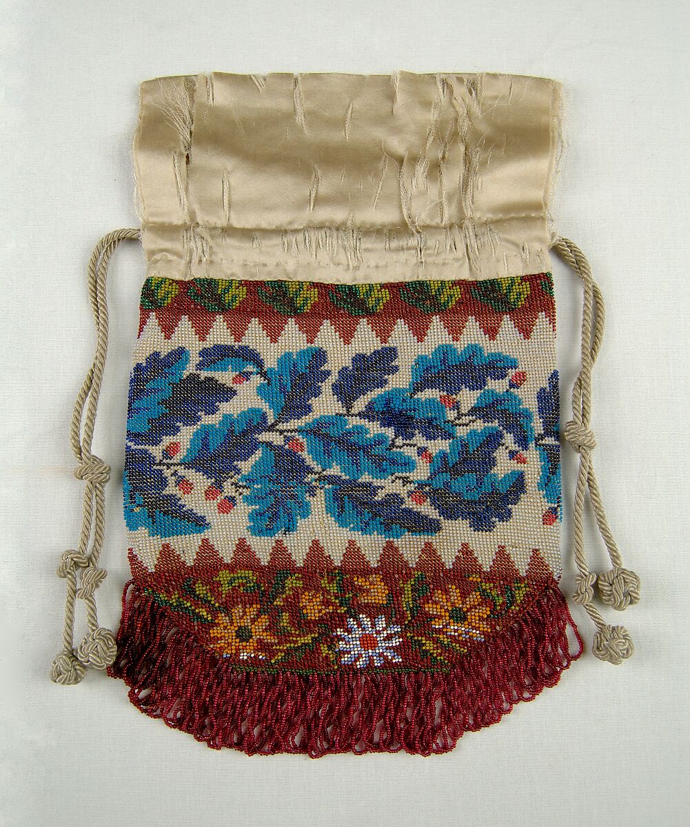 Pouch, Glass, linen, silk, American 