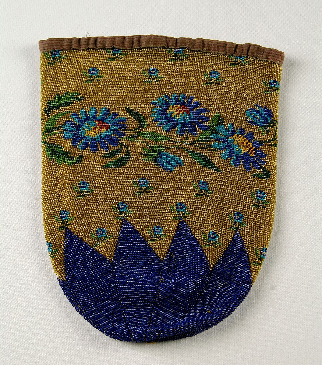 Pouch, Glass, linen, leather, possibly German 