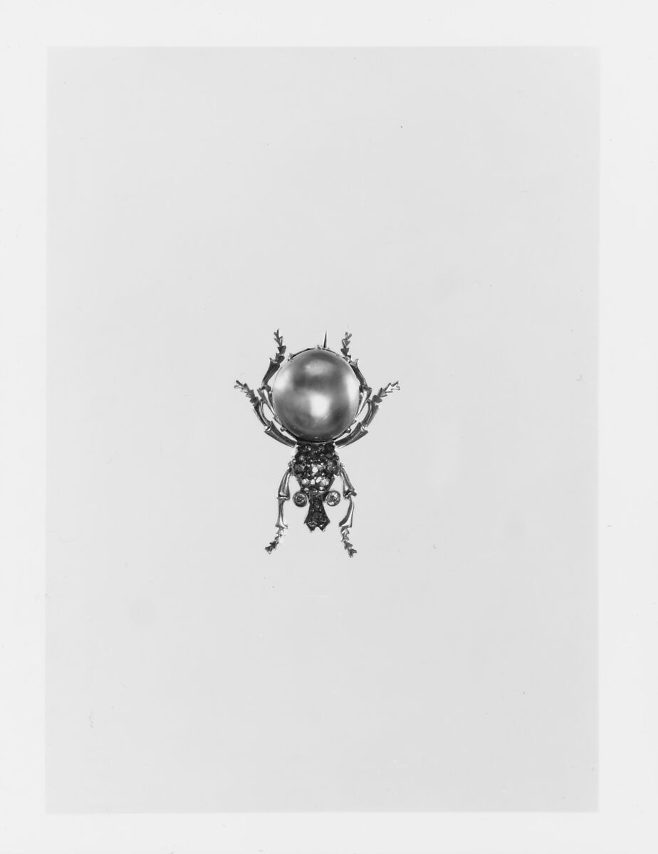 Brooch, Jaques &amp; Marcus (active 1882–92), Gold, pearl, demantoid garnets, and diamonds, American