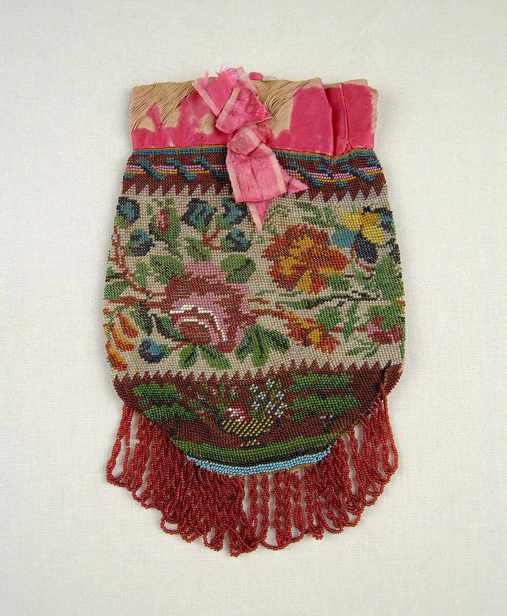 Pouch, Glass, linen, silk, cotton, American 