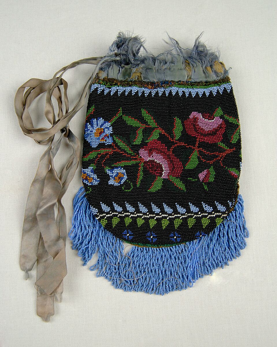 Pouch, Glass, linen, silk, American 