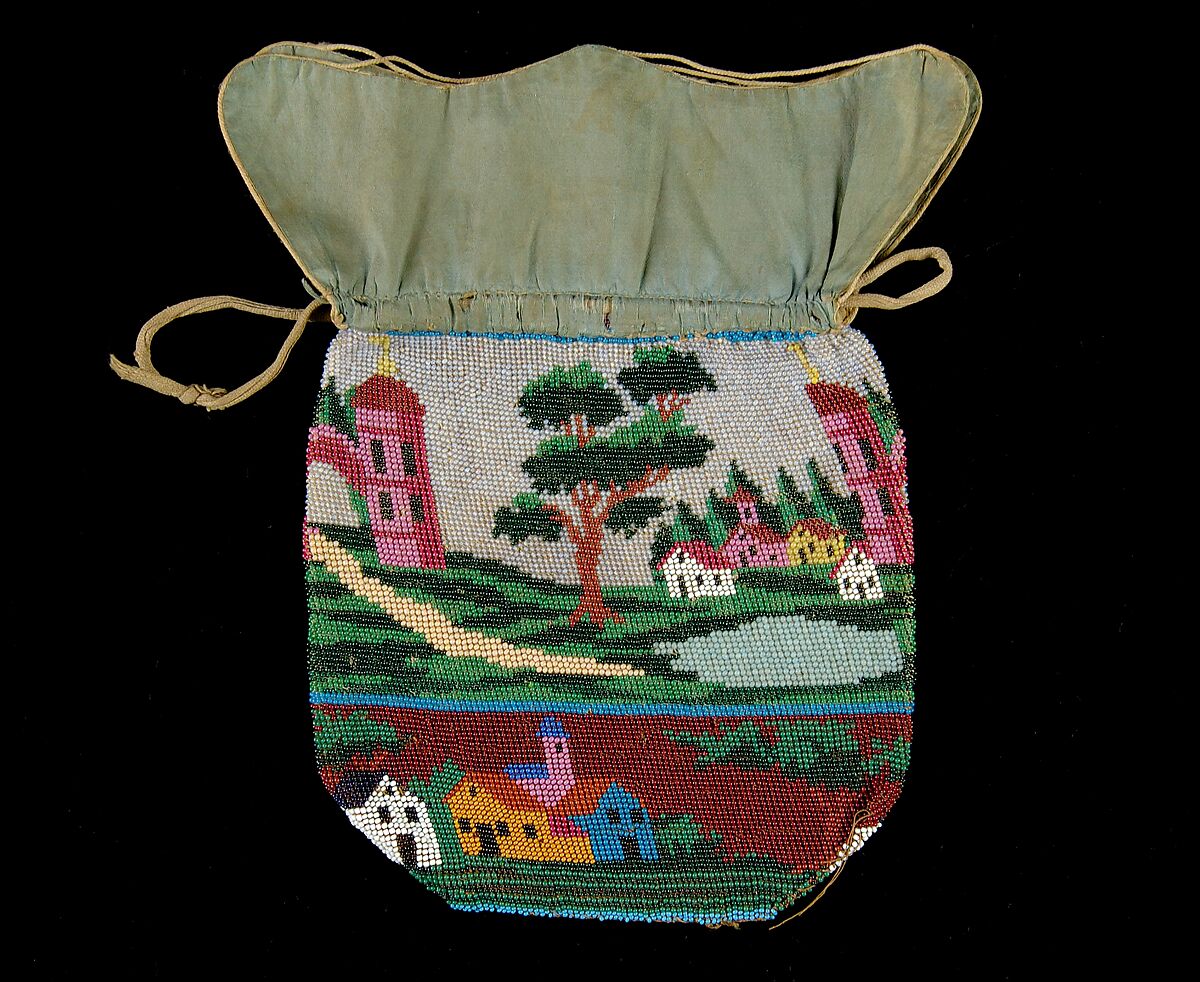 Pouch, Glass, linen, silk, American 