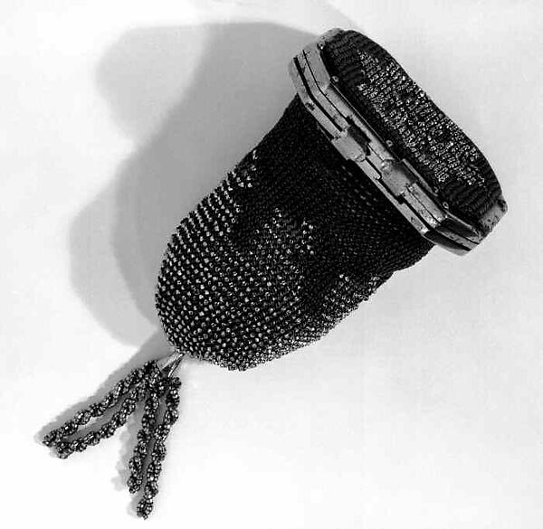 Coin purse, Metal, silk, leather, American