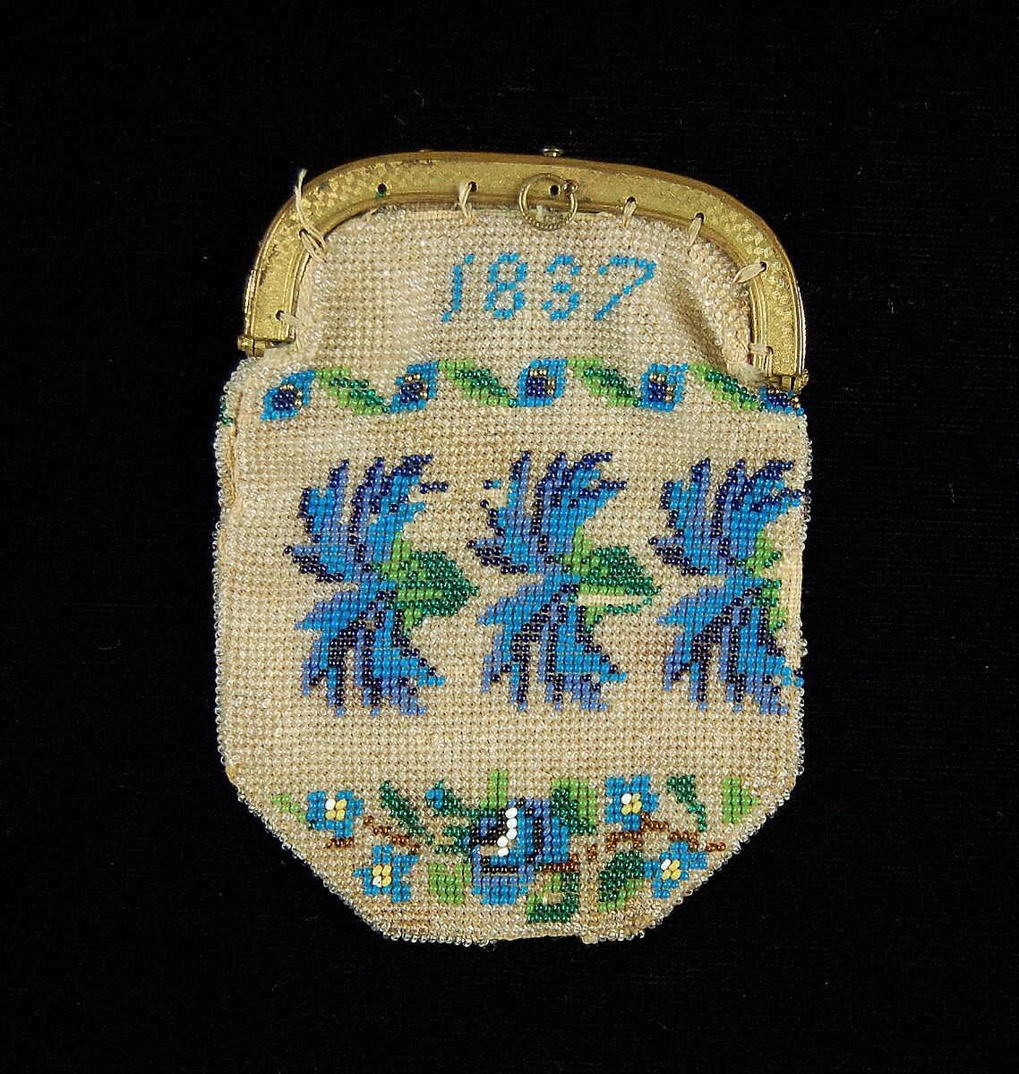 Coin purse, Glass, linen, metal, American