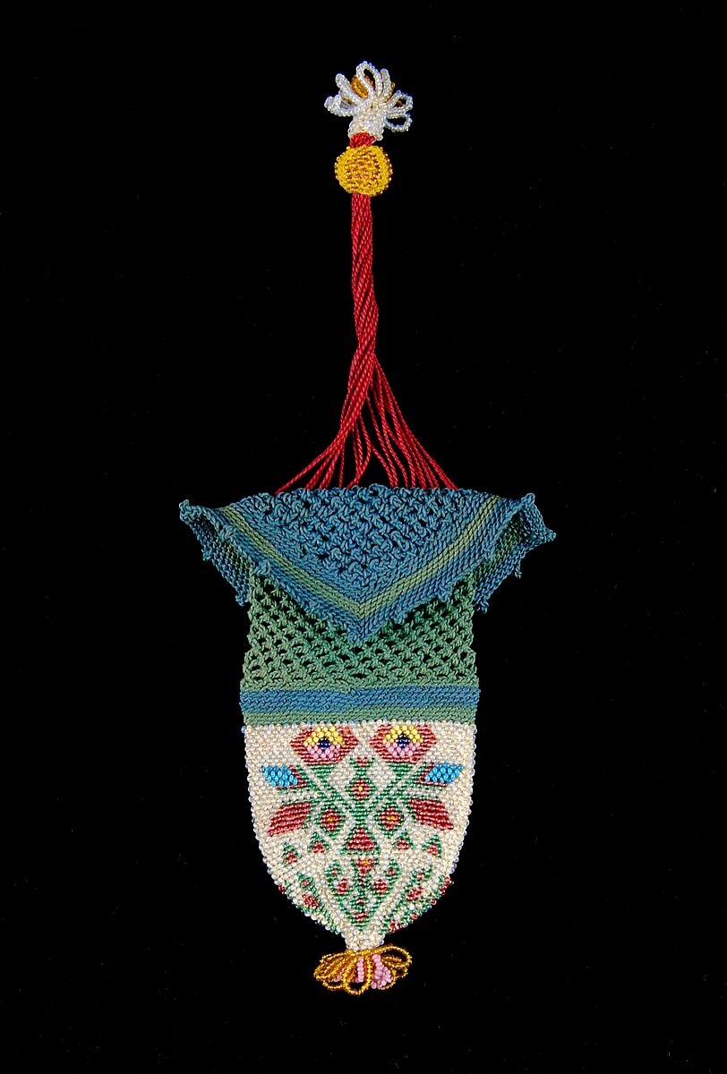 Reticule, Cotton, glass, linen, American 