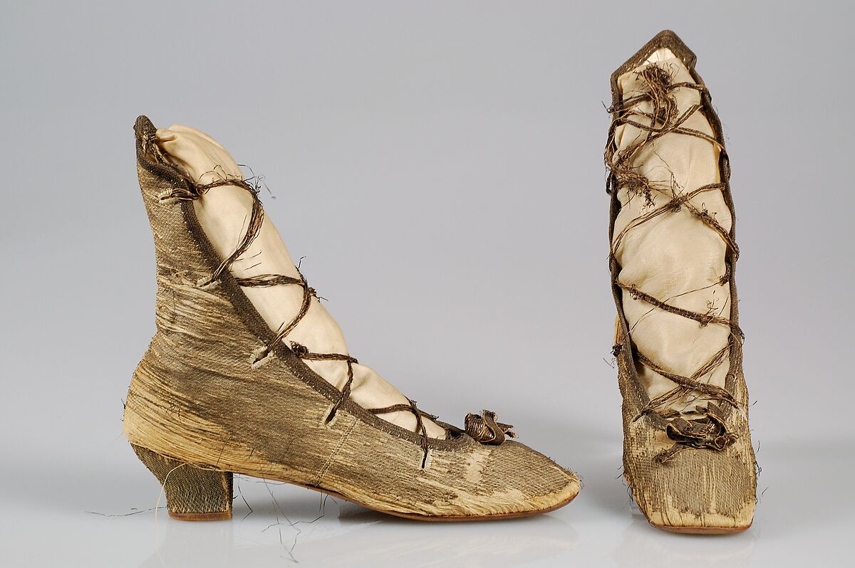 Evening boots, Linen, metallic, sequins, probably French 