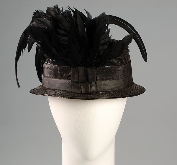 Hat, Straw, silk, feathers, American or European 