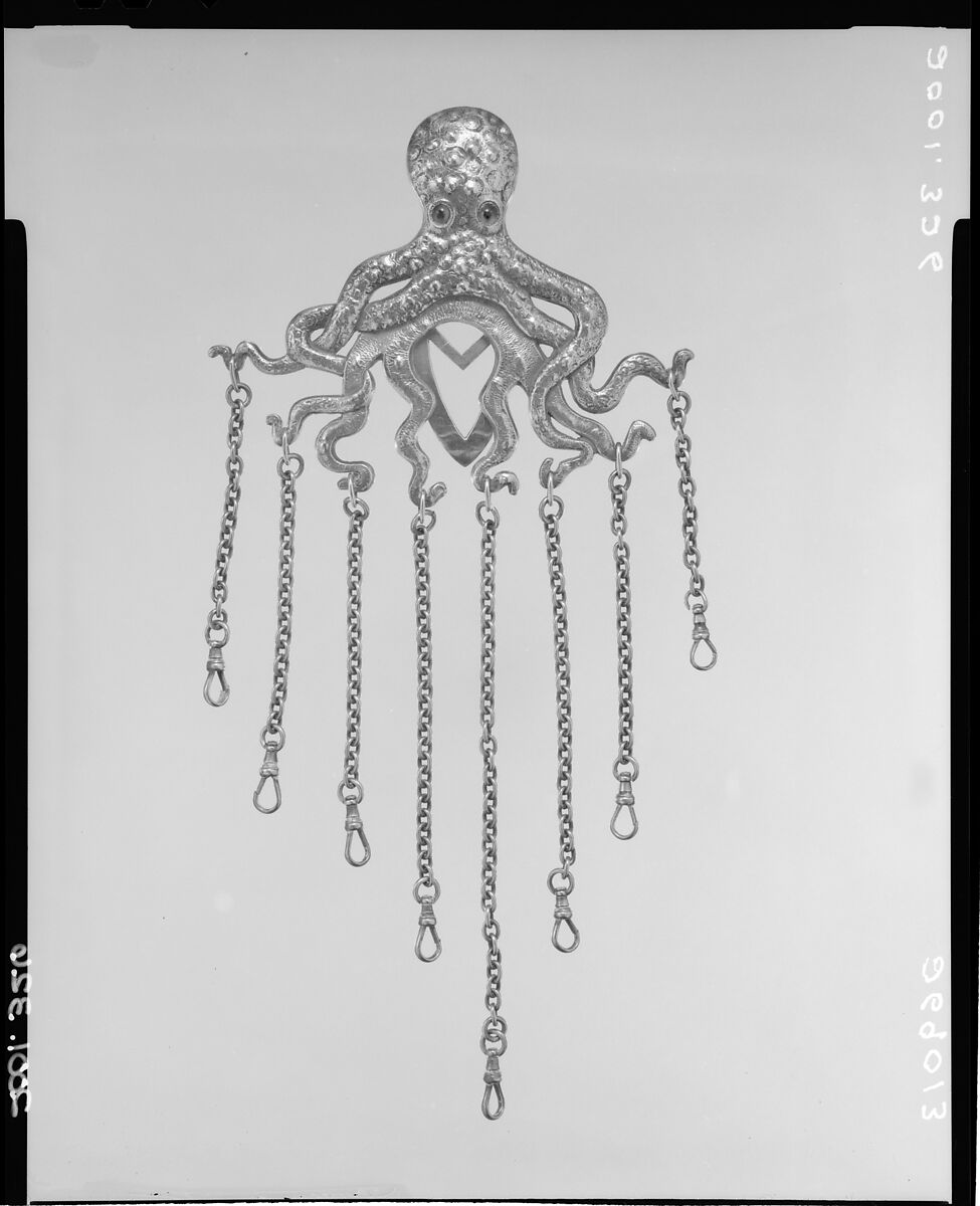 Chatelaine, Gorham Manufacturing Company (American, Providence, Rhode Island, 1831–present), Silver, red glass, and black beads, American