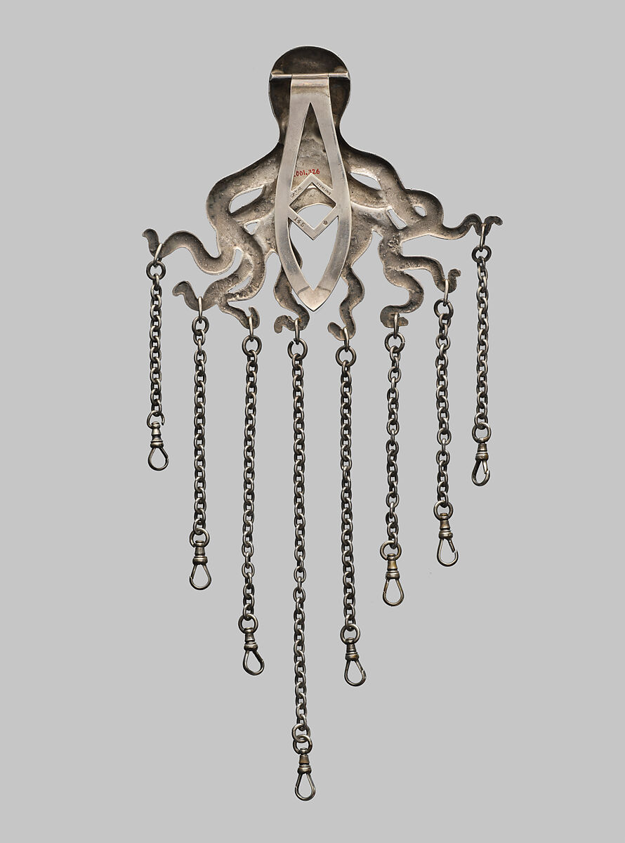 Chatelaine, Gorham Manufacturing Company (American, Providence, Rhode Island, 1831–present), Silver, red glass, and black beads, American