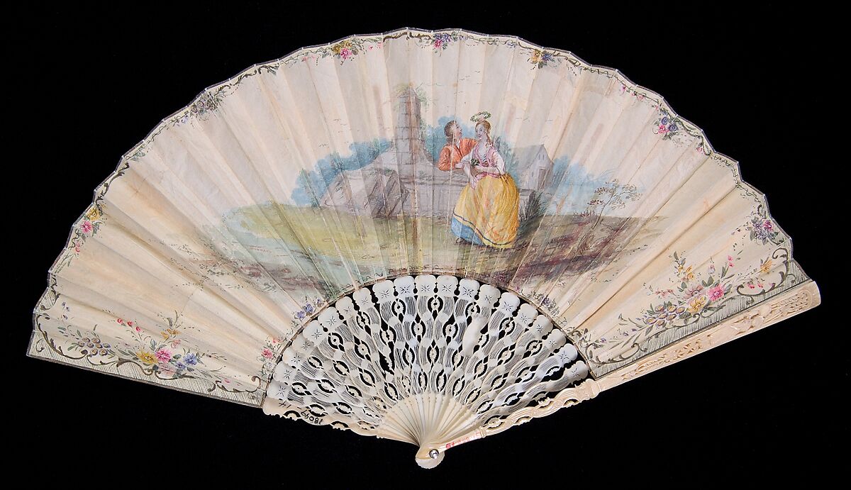 Fan, Ivory, paper, British