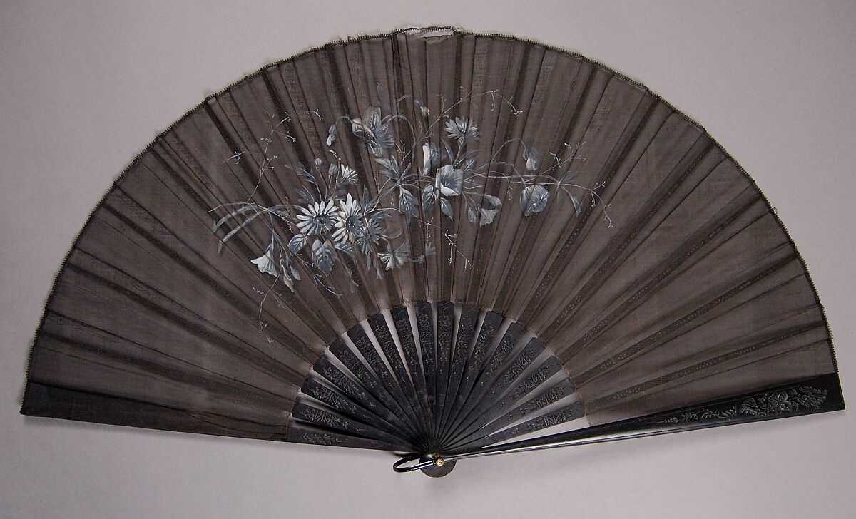 Mourning fan, Wood, silk, metal, paint, French 
