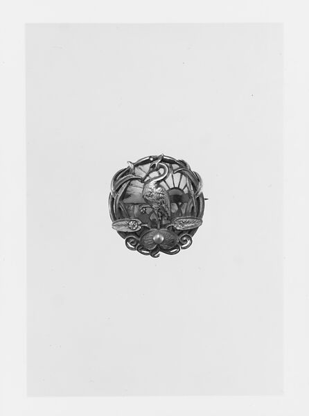 Watch Pin, Riker Brothers (active 1892–1926), Gold, plique-à-jour enamel, diamonds, pearl, and ruby, American