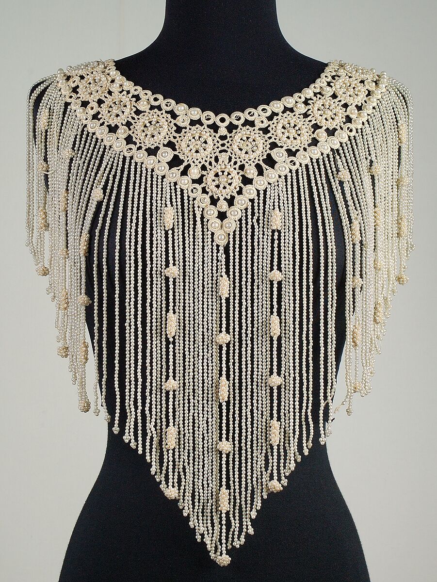 Collar, Silk, linen, beads, French 