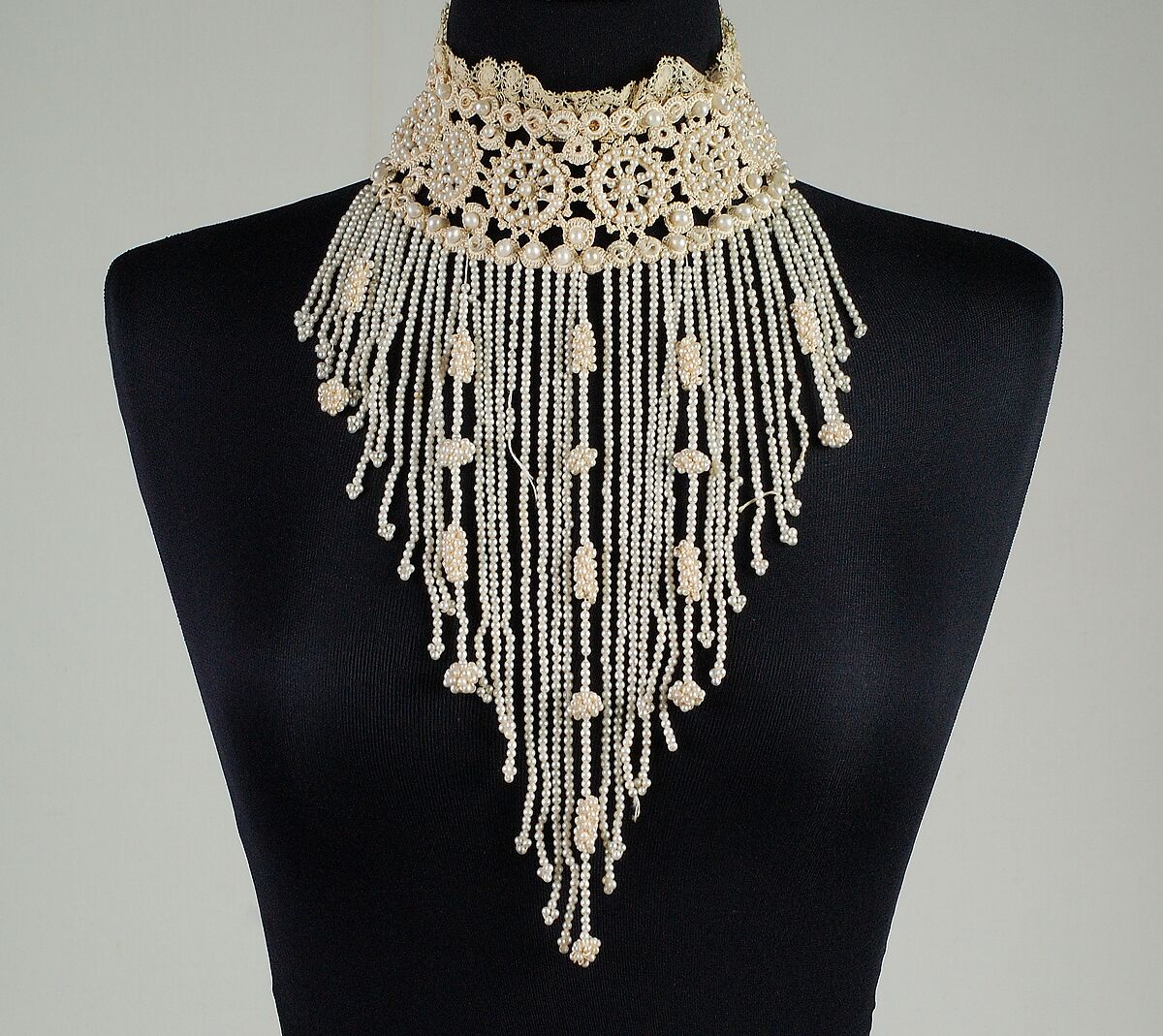 Collar, Silk, linen, beads, French 
