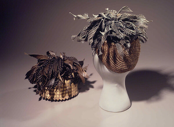 Toque, Sally Victor (American, 1905–1977), Straw, feathers, American 