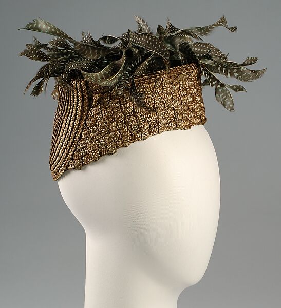 Toque, Sally Victor (American, 1905–1977), Straw, feathers, American