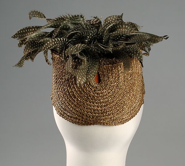 Toque, Sally Victor (American, 1905–1977), Straw, feathers, American