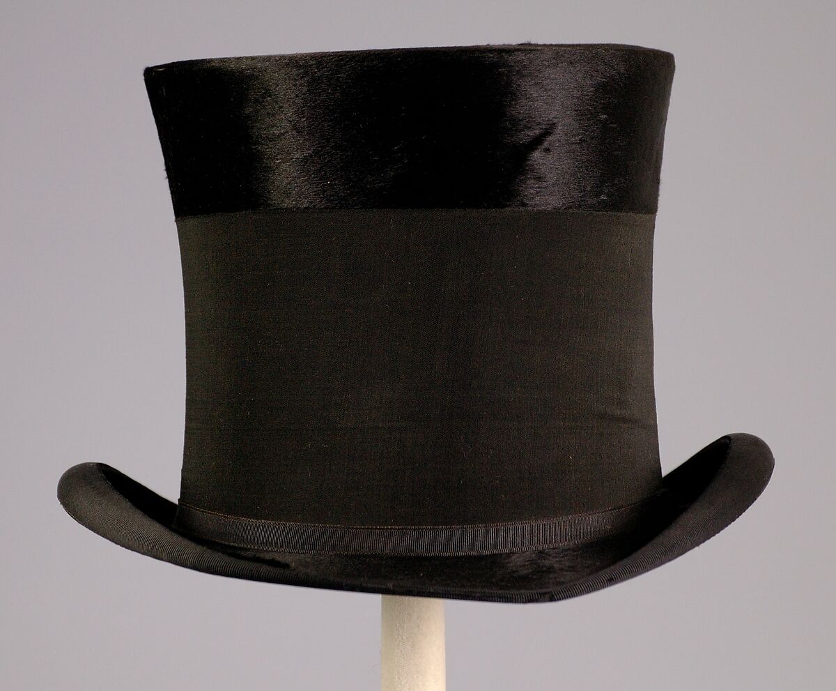 Mourning top hat, Knox, silk, fur, cotton, American 