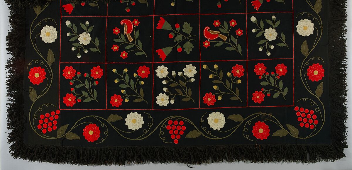 Tablecover, Wool with appliqué, American 