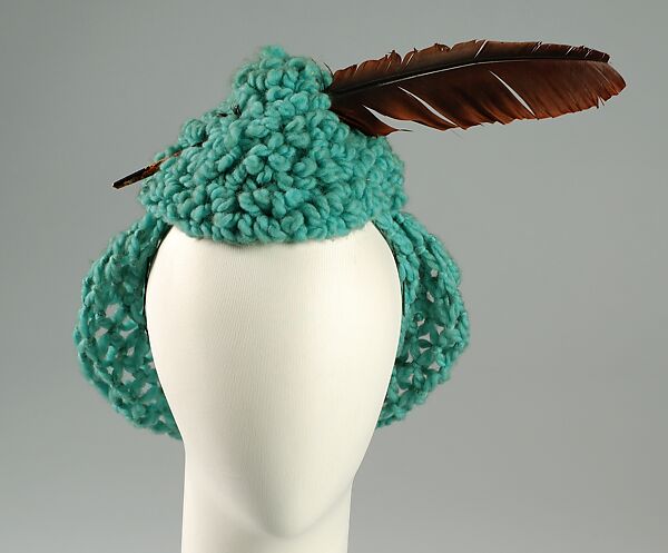 Hat, Sally Victor (American, 1905–1977), Wool, feather, American 