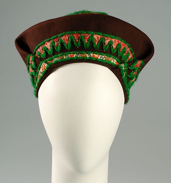 Hat, Sally Victor (American, 1905–1977), Wool, cotton, American 