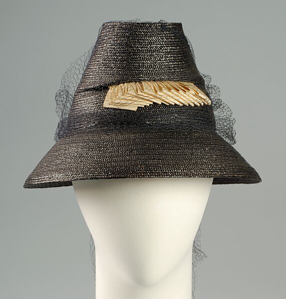 Hat, Sally Victor (American, 1905–1977), Straw, silk, American 